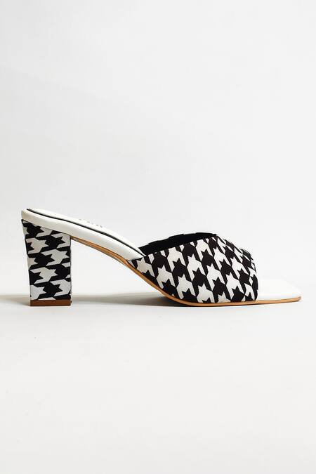 Buy_The Alter_Black T-shaped Houndstooth Block Heels _Online_at_Aza_Fashions