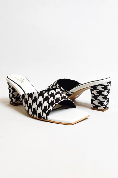 Shop_The Alter_Black T-shaped Houndstooth Block Heels _Online_at_Aza_Fashions