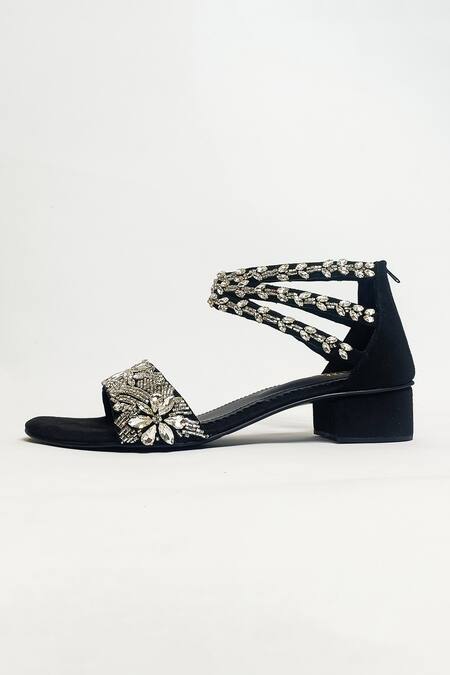 The Alter Black Embroidery Embellished Block Heels Online at Aza Fashions The Alter_Black Embroidery Embellished Block Heels _Online_at_Aza_Fashions
