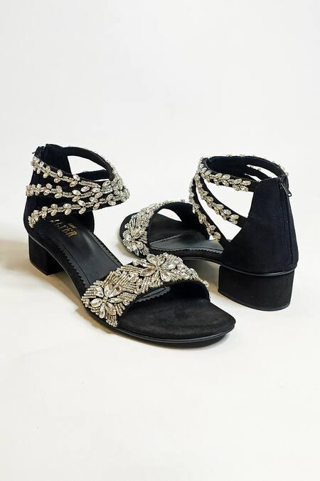 Buy The Alter Black Embroidery Embellished Block Heels Online at Aza Fashions Buy_The Alter_Black Embroidery Embellished Block Heels _Online_at_Aza_Fashions