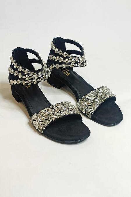 The Alter Black Embroidery Embellished Block Heels at Aza Fashions The Alter_Black Embroidery Embellished Block Heels _at_Aza_Fashions