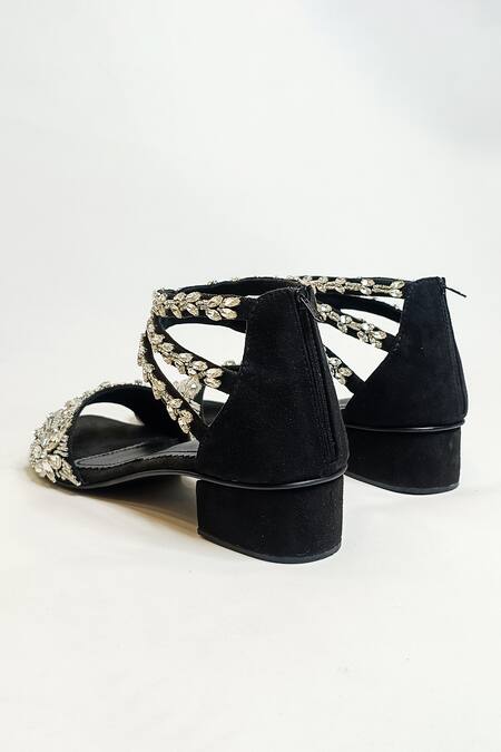 Buy The Alter Black Embroidery Embellished Block Heels Buy_The Alter_Black Embroidery Embellished Block Heels