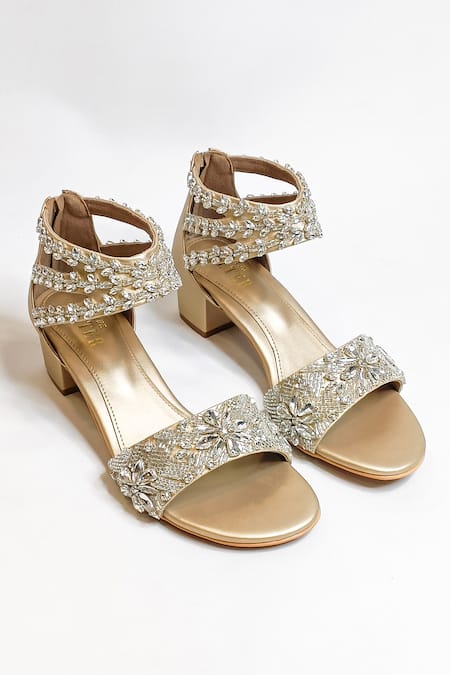 The Alter Bella Gold Embellished Block Heels