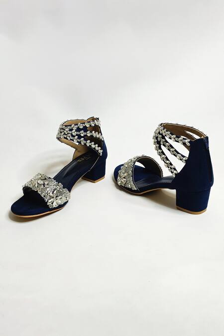 The Alter Blue Sequins, Embroidery Bella Embellished Block Heels Online at Aza Fashions The Alter_Blue Sequins, Embroidery Bella Embellished Block Heels _Online_at_Aza_Fashions