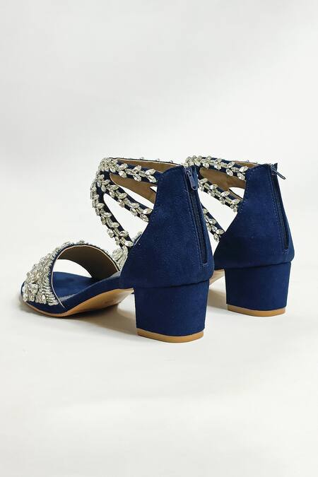 Shop The Alter Blue Sequins, Embroidery Bella Embellished Block Heels Online at Aza Fashions Shop_The Alter_Blue Sequins, Embroidery Bella Embellished Block Heels _Online_at_Aza_Fashions