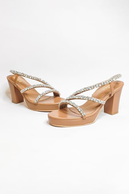 Buy The Alter Beige Rhinestones Embellished Block Heels Online at Aza Fashions Buy_The Alter_Beige Rhinestones Embellished Block Heels _Online_at_Aza_Fashions