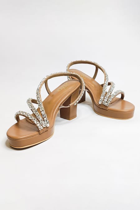 The Alter Beige Embellished Block Heels