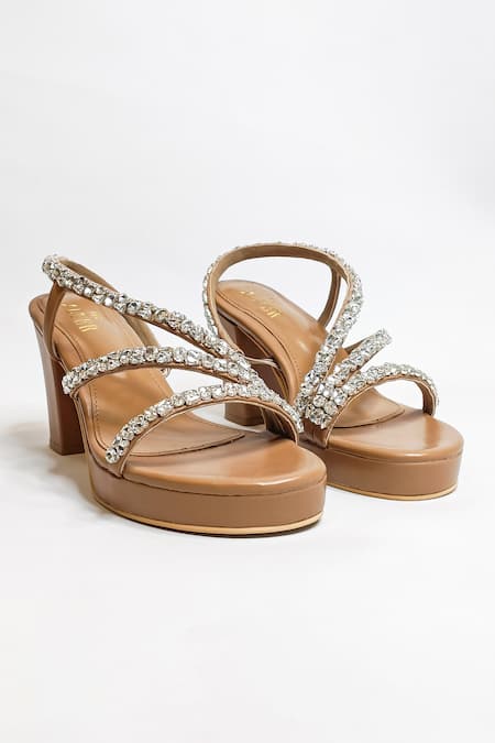 Buy The Alter Beige Rhinestones Embellished Block Heels Buy_The Alter_Beige Rhinestones Embellished Block Heels