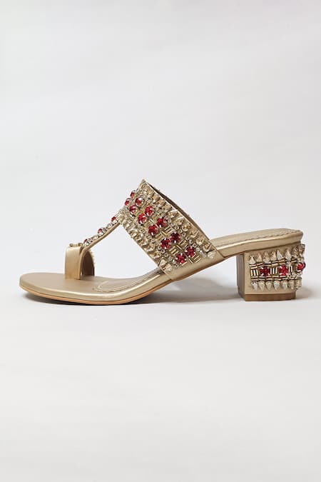 Buy_The Alter_Gold Crystals Light Embellished Block Heels 