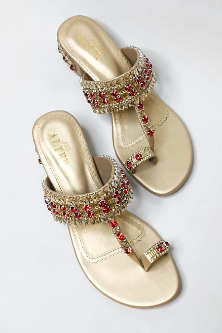 The Alter Light Gold Embellished Block Heels 