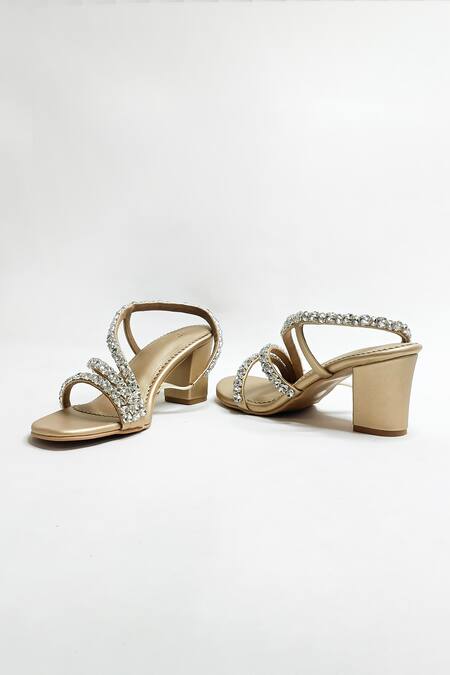 Buy_The Alter_Gold Rhinestones Embellished Block Heels _Online_at_Aza_Fashions