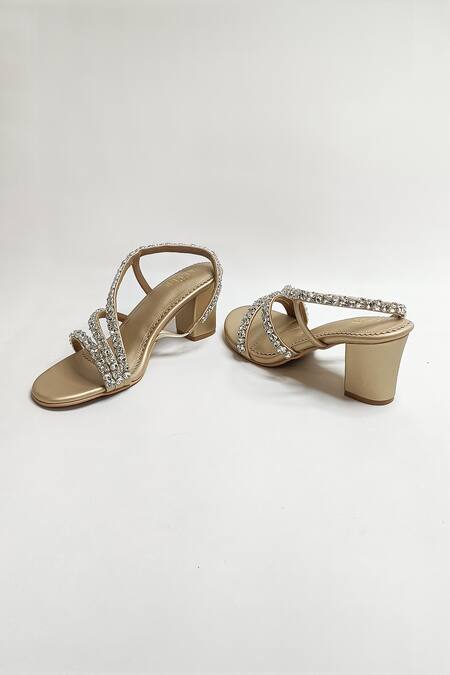 Shop_The Alter_Gold Rhinestones Embellished Block Heels _Online_at_Aza_Fashions