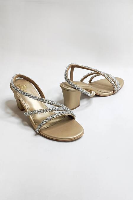 Buy_The Alter_Gold Rhinestones Embellished Block Heels 