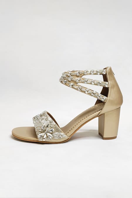The Alter_Gold Embroidery, Crystals Bella Block Heels _Online_at_Aza_Fashions