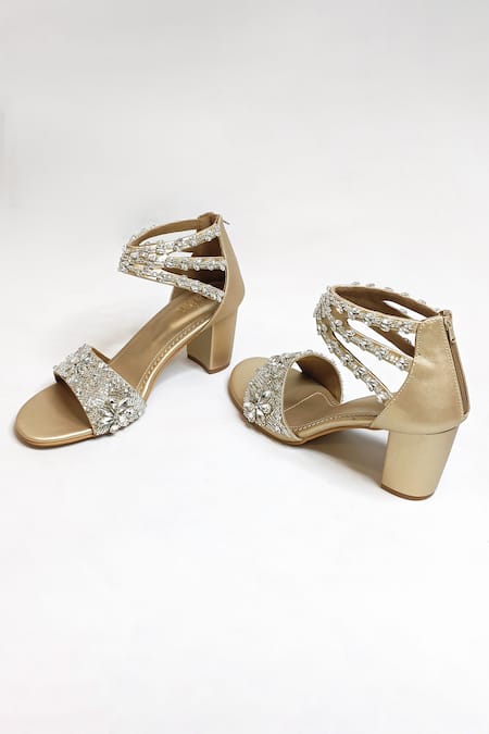 The Alter_Gold Embroidery, Crystals Bella Block Heels _at_Aza_Fashions