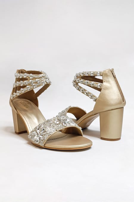 Buy_The Alter_Gold Embroidery, Crystals Bella Block Heels 
