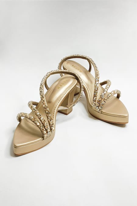 The Alter Embellished Light Gold Platform Block Heels 