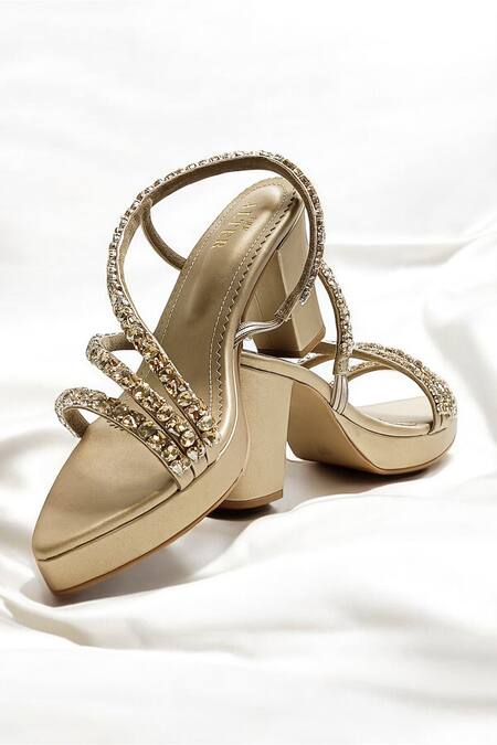 Shop The Alter Silver Crystals Embellished Light Gold Platform Block Heels Online at Aza Fashions Shop_The Alter_Silver Crystals Embellished Light Gold Platform Block Heels _Online_at_Aza_Fashions