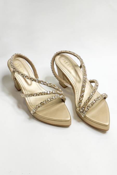 The Alter Silver Crystals Embellished Light Gold Platform Block Heels at Aza Fashions The Alter_Silver Crystals Embellished Light Gold Platform Block Heels _at_Aza_Fashions