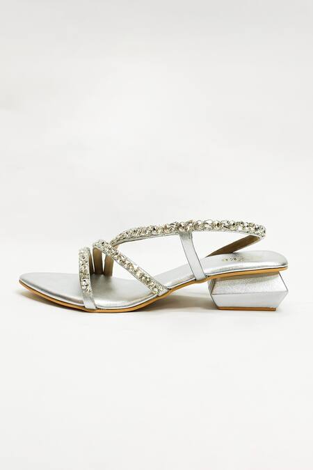 The Alter_Silver Rhinestones Embellished Block Heels _Online_at_Aza_Fashions