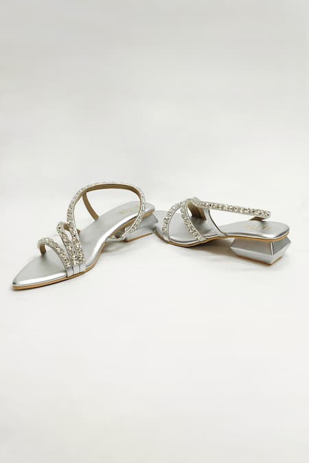 The Alter Silver Embellished Block Heels 