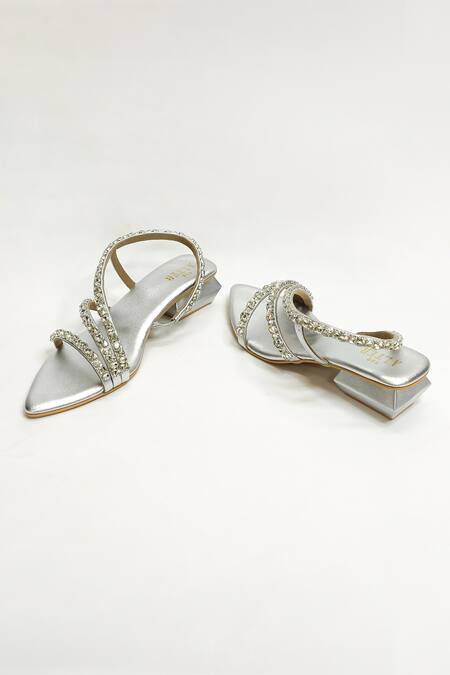 Buy_The Alter_Silver Rhinestones Embellished Block Heels _Online_at_Aza_Fashions