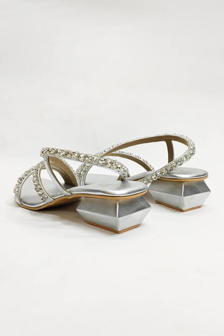 Shop_The Alter_Silver Rhinestones Embellished Block Heels _Online_at_Aza_Fashions