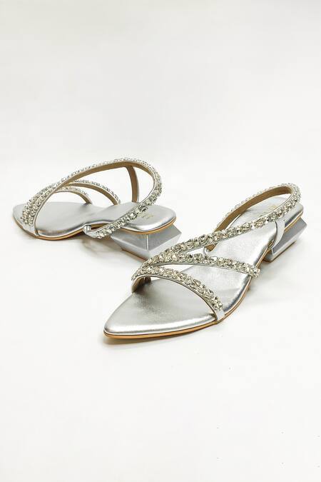 Buy_The Alter_Silver Rhinestones Embellished Block Heels 