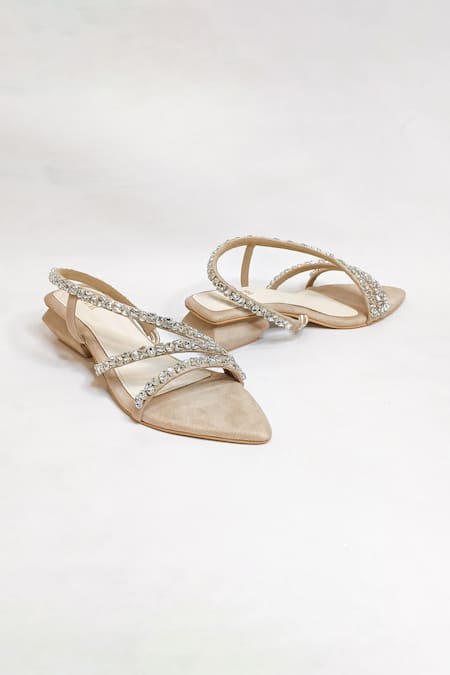 Shop_The Alter_Beige Rhinestones Kiara Embellished Block Heels _Online_at_Aza_Fashions