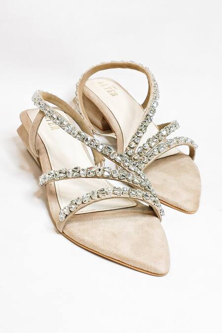 Buy_The Alter_Beige Rhinestones Kiara Embellished Block Heels 