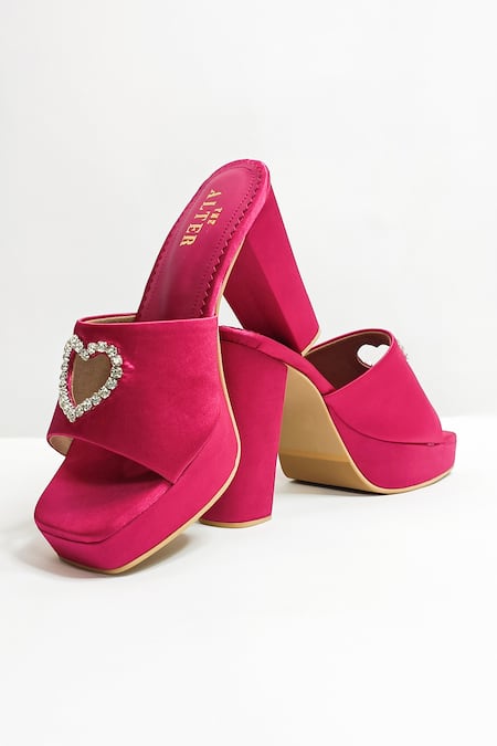 Shop_The Alter_Pink Rhinestones Sweetheart Embellished Platform Heels _Online_at_Aza_Fashions