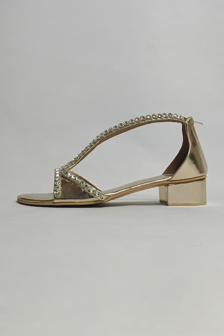 The Alter_Gold Rhinestones Angela Embellished Block Heels _Online_at_Aza_Fashions