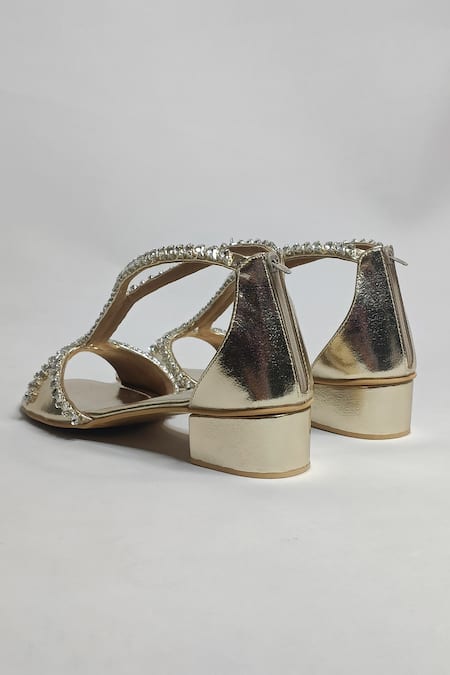 Shop_The Alter_Gold Rhinestones Angela Embellished Block Heels _Online_at_Aza_Fashions