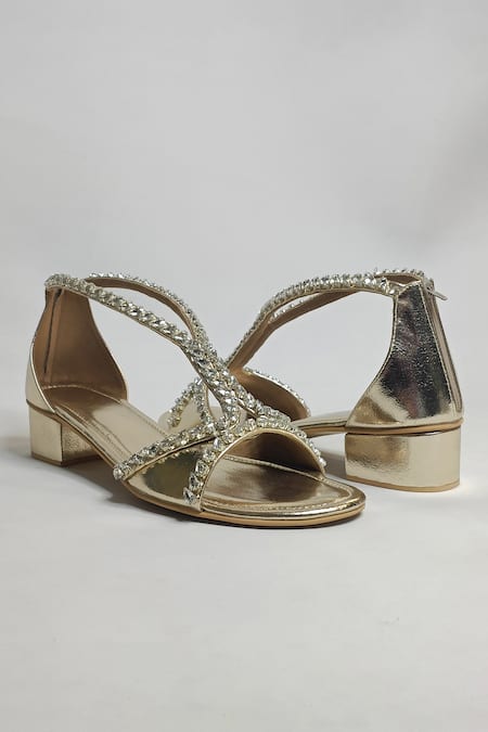 The Alter_Gold Rhinestones Angela Embellished Block Heels _at_Aza_Fashions