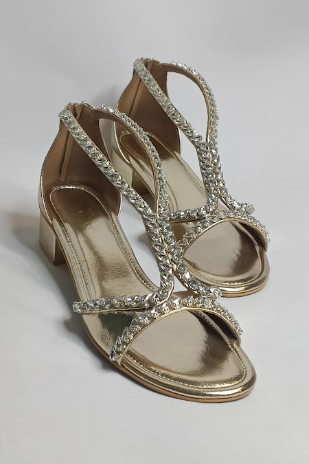 Buy_The Alter_Gold Rhinestones Angela Embellished Block Heels 