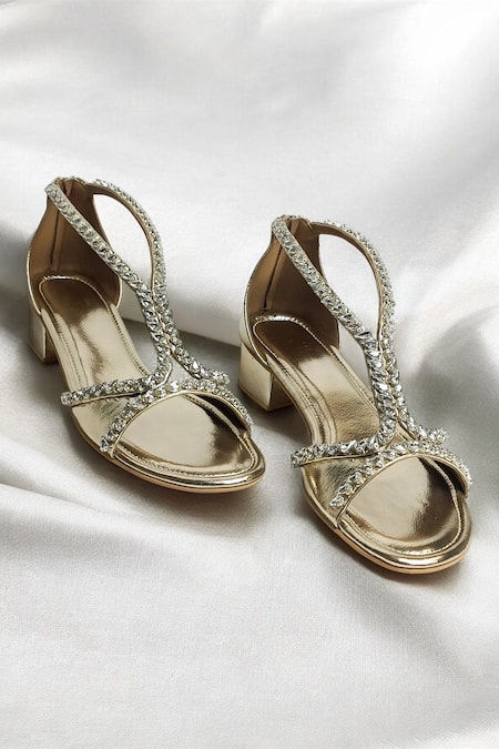 The Alter Angela Gold Embellished Block Heels 