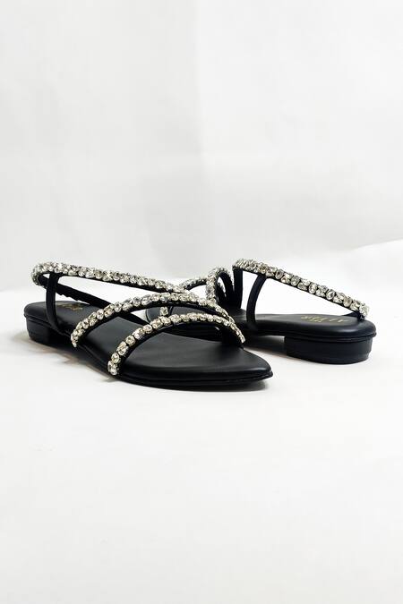 Shop_The Alter_Black Kiara Embellished Flats _Online_at_Aza_Fashions