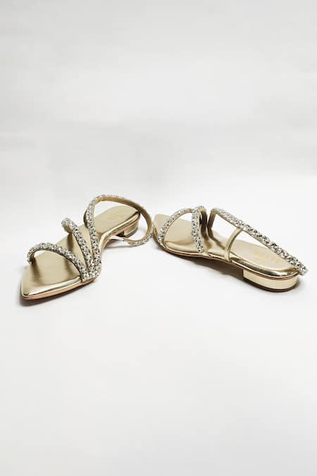 The Alter_Gold Kiara Embellished Flats _Online_at_Aza_Fashions