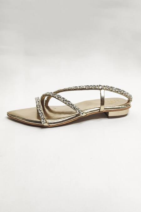 Buy_The Alter_Gold Kiara Embellished Flats _Online_at_Aza_Fashions
