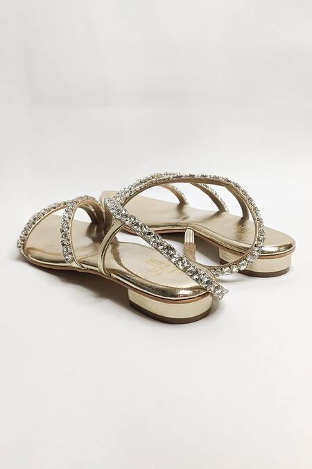 Shop_The Alter_Gold Kiara Embellished Flats _Online_at_Aza_Fashions