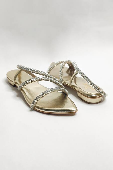 The Alter_Gold Kiara Embellished Flats _at_Aza_Fashions