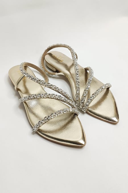 The Alter Kiara Gold Embellished Flats 