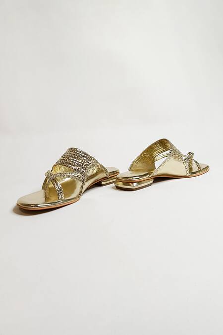 Buy_The Alter_Gold Braided Flats _Online_at_Aza_Fashions