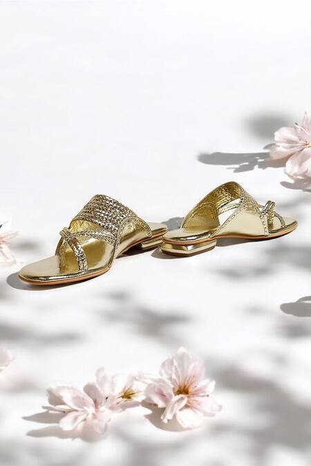 Shop_The Alter_Gold Braided Flats _Online_at_Aza_Fashions