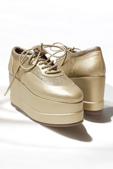 Buy_The Alter_Gold Matte Shimmer Sneaker Platforms _Online_at_Aza_Fashions