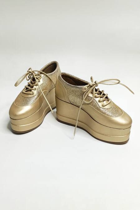 The Alter_Gold Matte Shimmer Sneaker Platforms _at_Aza_Fashions