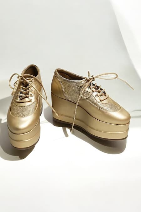 The Alter_Gold Metallic Shimmer Platform Sneakers _Online_at_Aza_Fashions