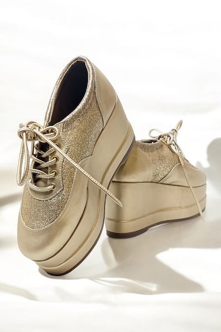Shop_The Alter_Gold Metallic Shimmer Platform Sneakers _Online_at_Aza_Fashions