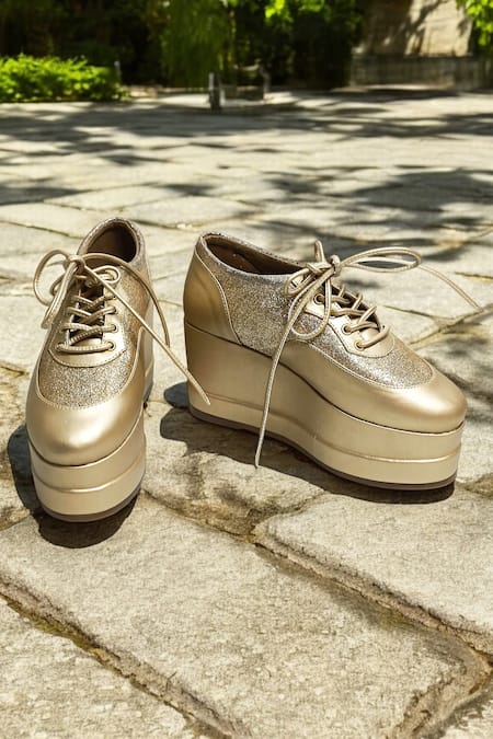 THE ALTER Gold Metallic Shimmer Platform Sneakers 
