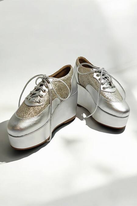 Buy_The Alter_Silver Shimmer Platform Sneakers _Online_at_Aza_Fashions